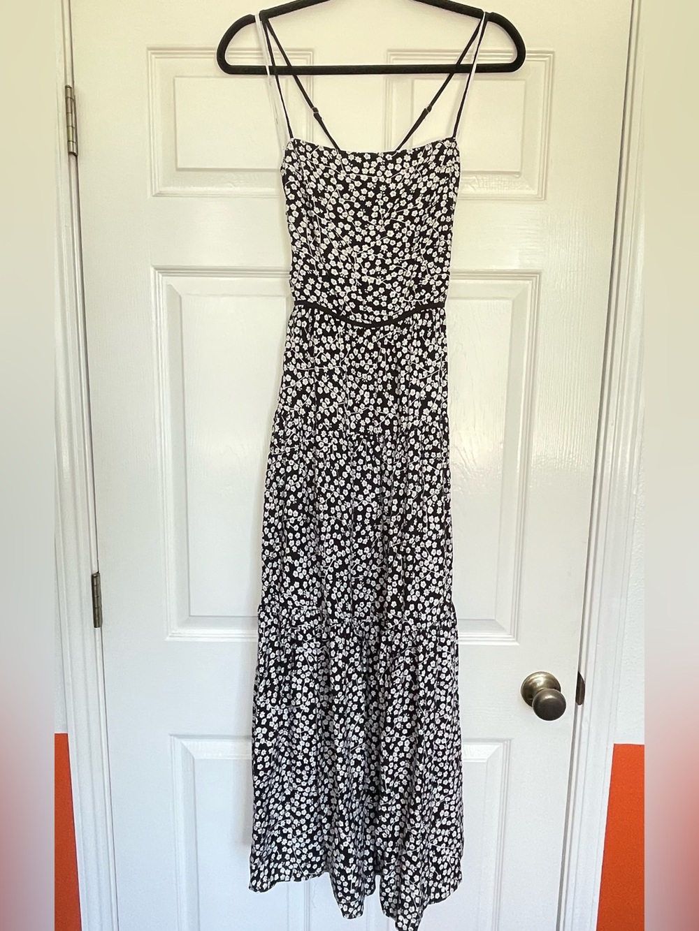 Black and White Floral Spaghetti-Strap Maxi Dress